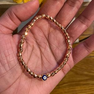 Handmade Evil Eye Rose Gold Bead Bracelet
